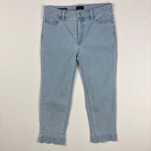 Talbots 6P Scallop Hem Crop Straight Leg Lightweight Denim Blue Jean Shelby Wash